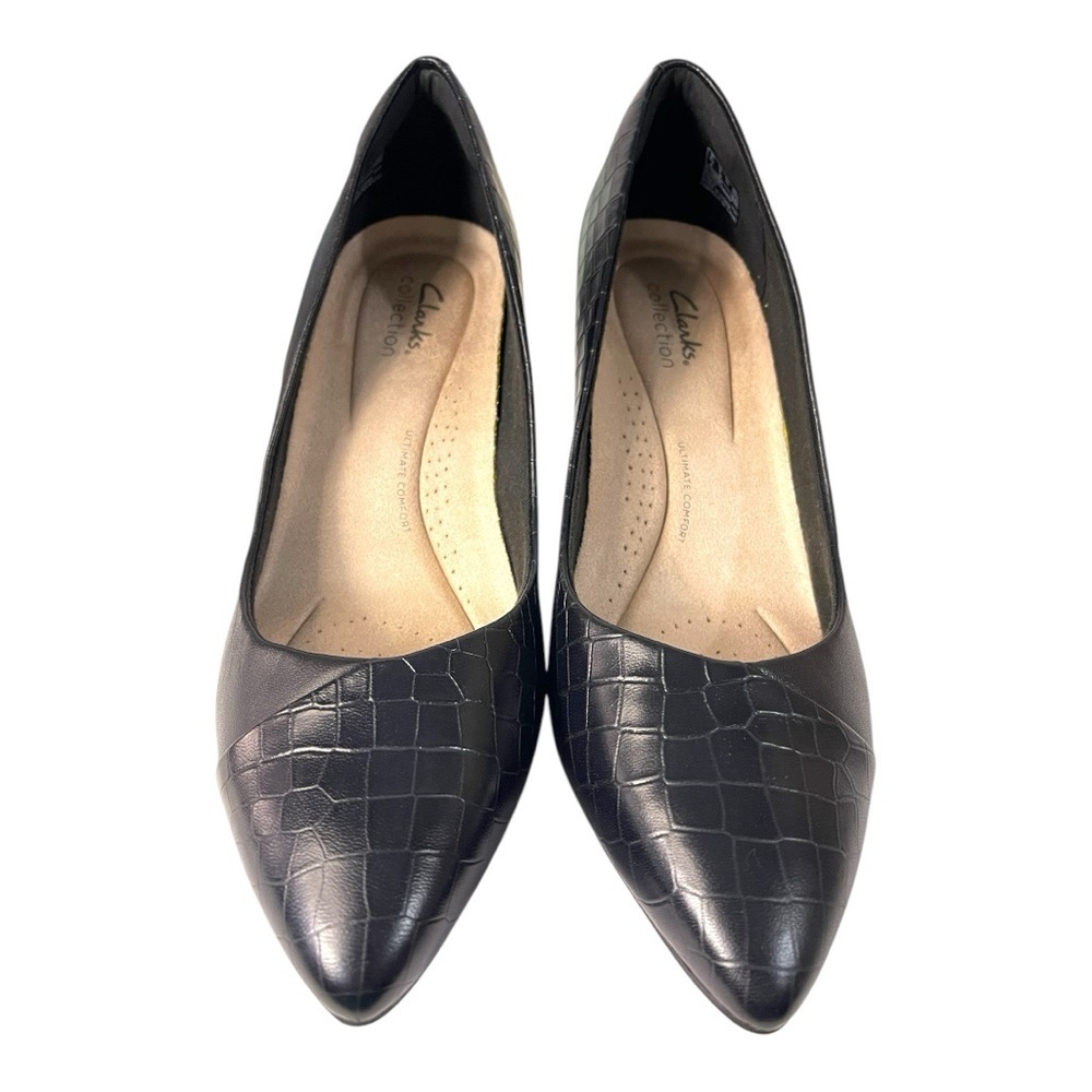 Clarks Kataleyna Rose Black Croc Heels - Size 9W
